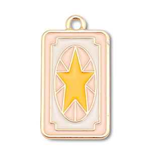 Breloques en m&eacute;tal &eacute;maill&eacute;e carte avec &eacute;toile Dor&eacute;-rose clair-blanc-jaune