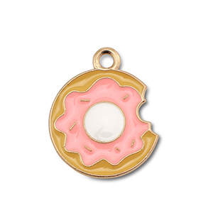 Breloques en m&eacute;tal &eacute;maill&eacute;e donut Dor&eacute;-rose p&ecirc;che-marron camel