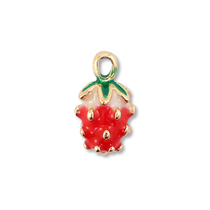 Breloques en m&eacute;tal &eacute;maill&eacute;e fraise Dor&eacute;-rouge-vert