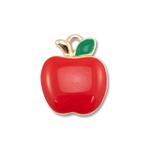 Breloques en m&eacute;tal &eacute;maill&eacute;e pomme Dor&eacute;-rouge-vert