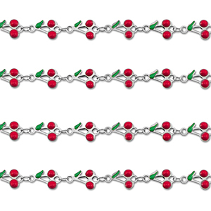 Appr&ecirc;ts en acier Inox cha&icirc;ne maille jaseron cerises Argent&eacute;-rouge-vert
