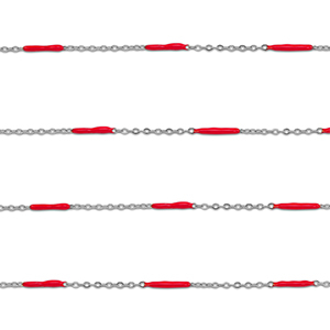 Appr&ecirc;ts en acier Inox cha&icirc;ne maille jaseron avec barre Argent&eacute;-rouge