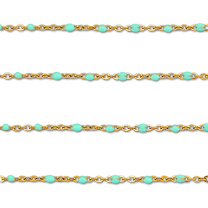 Appr&ecirc;ts en acier Inox cha&icirc;ne maille jaseron 1mm Dor&eacute;-turquoise menthe
