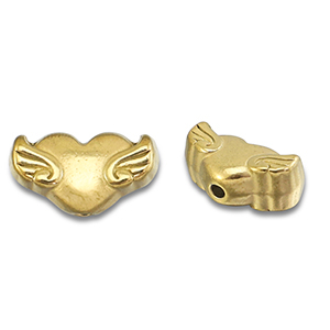 Perles en acier Inox coeur avec aile Dor&eacute;