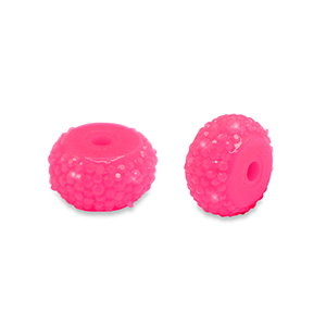Perles en r&eacute;sine rondelles 10mm Rose n&eacute;on
