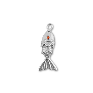 M&eacute;tal TQ laiton breloques poisson Argent&eacute;-orange