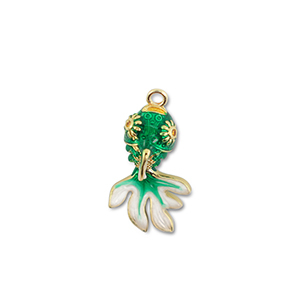 Breloques en laiton Eco-brass&reg; poisson Dor&eacute;-vert-blanc