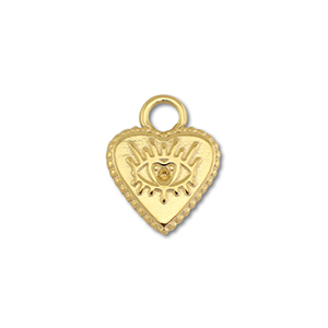 Breloques en acier Inox coeur avec Oeil Porte-Bonheur Dor&eacute;