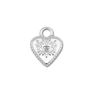 Breloques en acier Inox coeur avec Oeil Porte-Bonheur Argent&eacute;