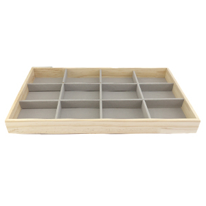 Pr&eacute;sentoir bijoux 12 cases naturel-gris