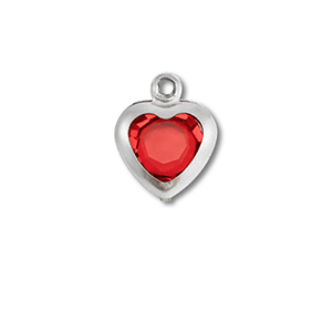 Breloques en acier Inox coeur Argent&eacute;-rouge