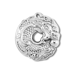 Breloques en acier Inox donut avec dragon Argent&eacute;