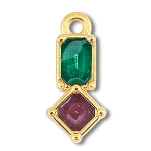Breloques en m&eacute;tal DQ rectangle avec rhombe Dor&eacute; (sans nickel)-violet-vert