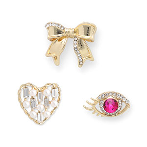 Pins oeil / c&oelig;ur / n&oelig;ud Dor&eacute;-rose fonc&eacute;-blanc
