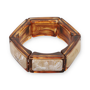 Bracelets en r&eacute;sine hexagone Transparent marron ambre-blanc cass&eacute;-beige