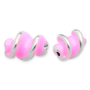 Perles en acier Inox torsad&eacute; Argent&eacute;-rose