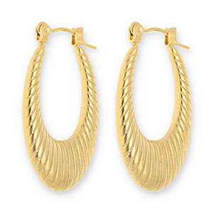 Boucles d'oreilles / cr&eacute;oles en acier Inox ovale Dor&eacute;