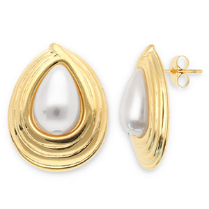 Boucles d'oreilles / puces en acier Inox goutte Dor&eacute;-blanc