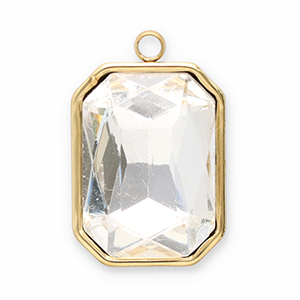 Breloques en acier Inox facett&eacute;e rectangle Dor&eacute;-cristal