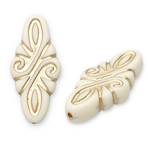 Perles acryliques rhombe arabesque Blanc cass&eacute;-dor&eacute;