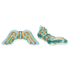 Perles acryliques ailes d'anges Bleu sarcelle-dor&eacute;