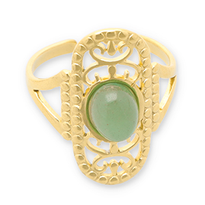Bagues en acier Inox avec pierre naturelle Dor&eacute;-vert jade