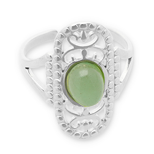 Bagues en acier Inox avec pierre naturelle Argent&eacute;-vert jade