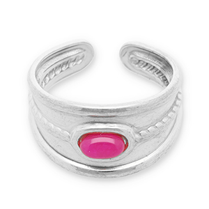 Bagues en acier Inox avec pierre naturelle Argent&eacute;-magenta