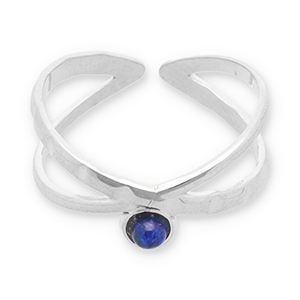 Bagues en acier Inox avec pierre naturelle Argent&eacute;-bleu fonc&eacute;