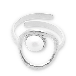 Bagues en acier Inox perles Argent&eacute;-blanc