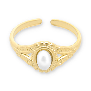 Bagues en acier Inox perles Dor&eacute;-blanc