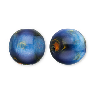 Perles en r&eacute;sine avec pailletes 12mm Bleu-dor&eacute;