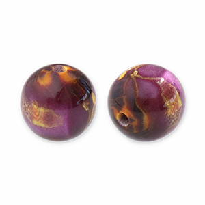 Perles en r&eacute;sine avec pailletes 12mm Violet-dor&eacute;