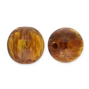 Perles en r&eacute;sine avec pailletes 14mm Marron topaze-dor&eacute;