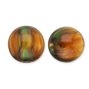 Perles en r&eacute;sine avec pailletes 14mm Orange br&ucirc;l&eacute;e-dor&eacute;-vert