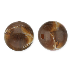 Perles acryliques 12 mm rond Marron fonc&eacute;-blanc