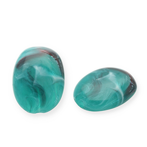 Perles acryliques ovale Vert sarcelle-blanc
