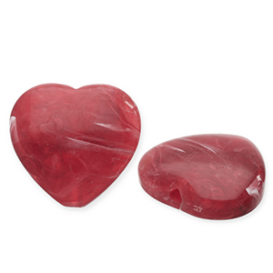 Perles acryliques c&oelig;ur Rouge-blanc