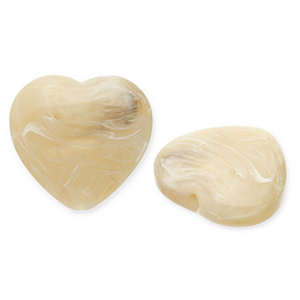 Perles acryliques c&oelig;ur Beige marron-blanc