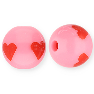 Perles acryliques 12 mm avec c&oelig;ur Rose-rouge