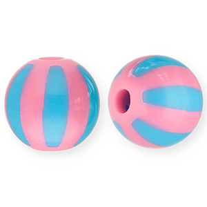 Perles acryliques 12 mm avec ray&eacute;es Rose-bleu clair