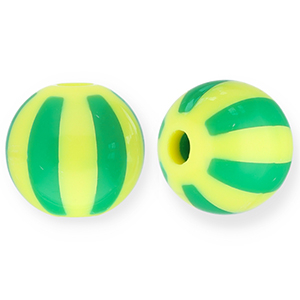 Perles acryliques 12 mm avec ray&eacute;es Jaune-vert
