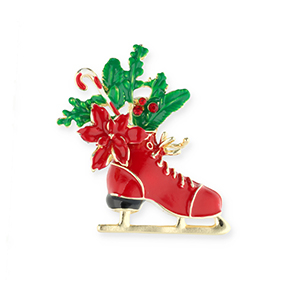Broches patin &agrave; glace avec d&eacute;coration de No&euml;l Dor&eacute;-rouge-vert