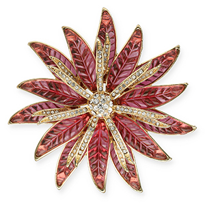 Broches accroche-regard avec anneau fleur Dor&eacute;-rose-transparent