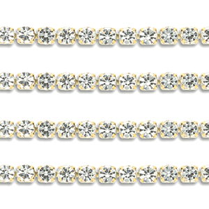 Cha&icirc;ne strass en acier Inox 4mm Dor&eacute;-cristal