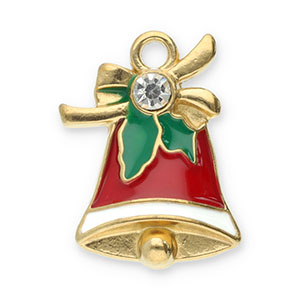 Breloques en acier Inox cloche de No&euml;l Dor&eacute;-rouge-vert-blanc
