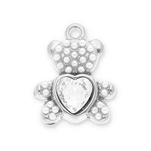 Breloques en acier Inox ourson avec une facette Argent&eacute;-transparent-blanc
