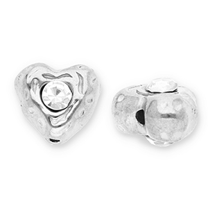 Perles en acier Inox coeur avec strass Argent&eacute;-transparent