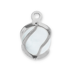 Breloques en acier Inox rond Oeil de chat Argent&eacute;-blanc laiteux