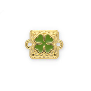 Breloques en m&eacute;tal DQ connecteur carr&eacute; avec tr&egrave;fle Dor&eacute;-vert (sans nickel)